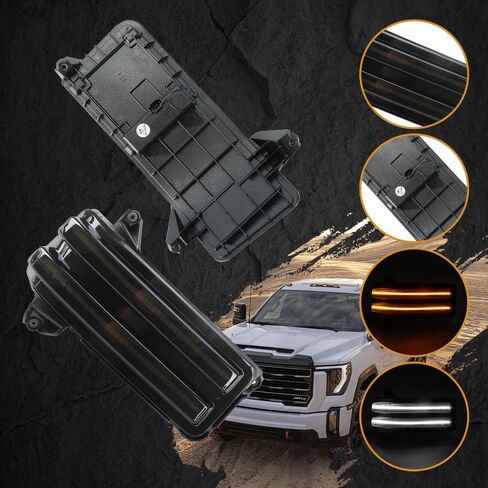 ROCCS LED كهرماني متسلسل LED أضواء مرآة جانبية لـ 2020-2026 Chevy Silverado/GMC Sierra 2500HD 3500HD، إشارة دوران مرآة السحب مع ضوء أبيض لوقوف السيارات، عدسة مدخنة in Kuwait