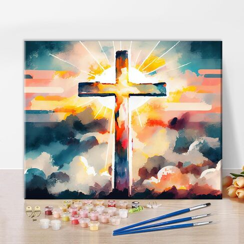 Tumovo Abstract Paint بأرقام للبالغين عبر غروب الشمس مع السحب عيد الفصح DIY الطلاء البالغ من خلال عدد مجموعات الأرقام على قماش الرسم الأكريليك بأرقام لطلاء الزيت الحرف اليدوية 16x20 في in Saudi Arabia