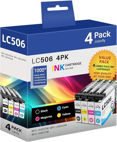 colorfly 4 Pack LC506 Ink Cartridges Replacement for Brother LC506 lc506xl Ink cartridges Combo Pack Compatible with MFC-J4355DW MFC-J4555DW MFC-J4557DW in Kuwait
