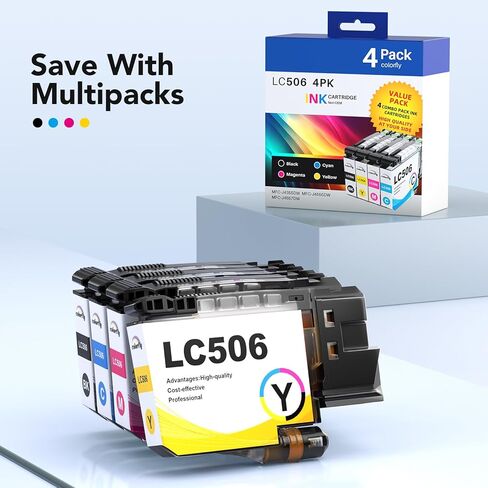 colorfly 4 Pack LC506 Ink Cartridges Replacement for Brother LC506 lc506xl Ink cartridges Combo Pack Compatible with MFC-J4355DW MFC-J4555DW MFC-J4557DW in Kuwait