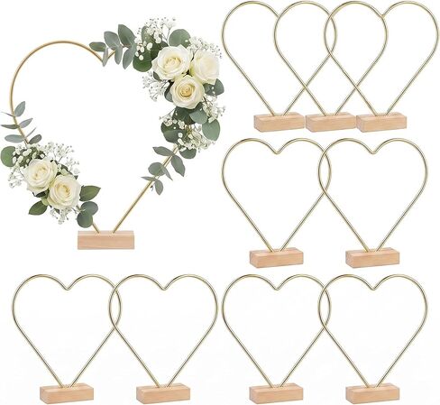jojofuny 10 Sets Floral Hoop Centerpiece, Heart Shape Dream Catcher Hoop, Floral Wreath Ring for Wedding with Wood Holder Stands, DIY Craft Round Dream Catcher Rings in Saudi Arabia