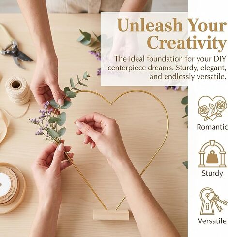 jojofuny 10 Sets Floral Hoop Centerpiece, Heart Shape Dream Catcher Hoop, Floral Wreath Ring for Wedding with Wood Holder Stands, DIY Craft Round Dream Catcher Rings in Saudi Arabia