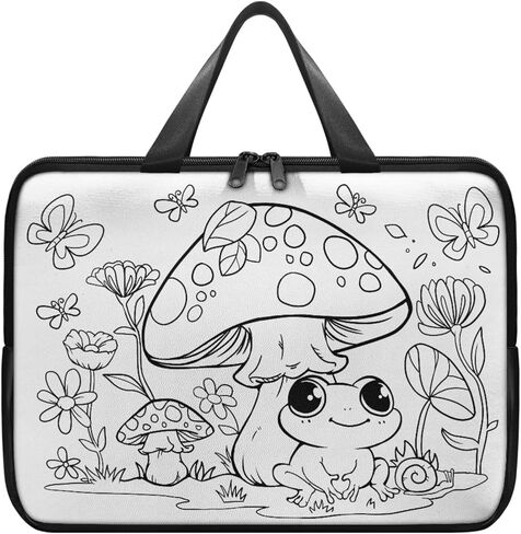 Mushroom Frog DIY Laptop Bag Water-Resistant Pu Leather Laptop Bags Designer for College,8 Marker Coloring Pen DIY 17 Inch in Saudi Arabia