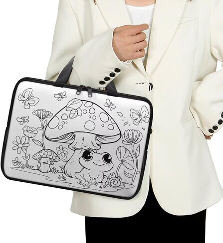 Mushroom Frog DIY Laptop Bag Water-Resistant Pu Leather Laptop Bags Designer for College,8 Marker Coloring Pen DIY 17 Inch in Saudi Arabia