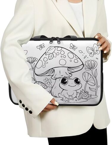 Mushroom Frog DIY Laptop Bag Water-Resistant Pu Leather Laptop Bags Designer for College,8 Marker Coloring Pen DIY 17 Inch in Saudi Arabia