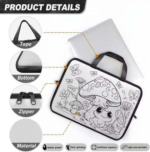 Mushroom Frog DIY Laptop Bag Water-Resistant Pu Leather Laptop Bags Designer for College,8 Marker Coloring Pen DIY 17 Inch in Saudi Arabia