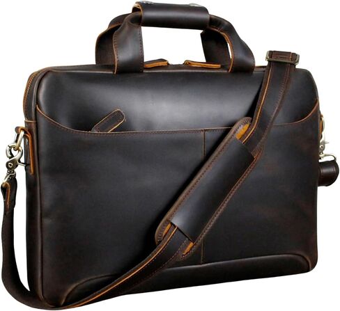 17 Inch Full Grain Cowhide Leather Briefcase, Laptop Messenger Bag Fits 15.6 Inch Laptop, Business Work with YKK Zipper & Adjustable Shoulder Strap in Kuwait