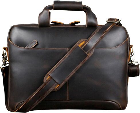 17 Inch Full Grain Cowhide Leather Briefcase, Laptop Messenger Bag Fits 15.6 Inch Laptop, Business Work with YKK Zipper & Adjustable Shoulder Strap in Kuwait
