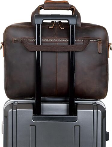 17 Inch Full Grain Cowhide Leather Briefcase, Laptop Messenger Bag Fits 15.6 Inch Laptop, Business Work with YKK Zipper & Adjustable Shoulder Strap in Kuwait