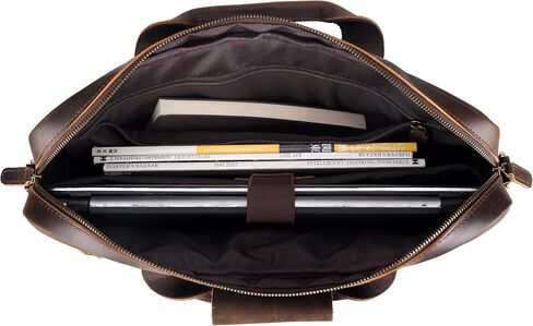 17 Inch Full Grain Cowhide Leather Briefcase, Laptop Messenger Bag Fits 15.6 Inch Laptop, Business Work with YKK Zipper & Adjustable Shoulder Strap in Kuwait