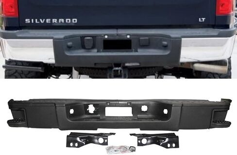 Fit For 2007-2013 Silverado Sierra 1500 Rear Step Bumper Black w/Side Pads No Holes in Kuwait