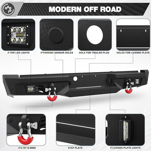 مجموعة المصد الأمامي + الخلفي F250 لسيارة Ford F250/F350/F450 بيك اب 2005-2007، تتضمن لوحة ونش ومصابيح LED وأضواء لوحة الترخيص وحلقات على شكل حرف D in Kuwait