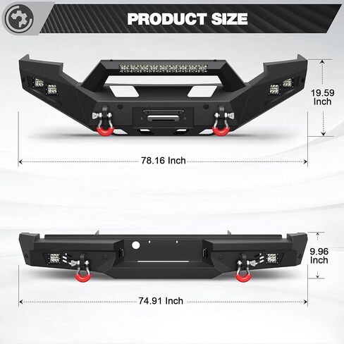 مجموعة المصد الأمامي + الخلفي F250 لسيارة Ford F250/F350/F450 بيك اب 2005-2007، تتضمن لوحة ونش ومصابيح LED وأضواء لوحة الترخيص وحلقات على شكل حرف D in Kuwait