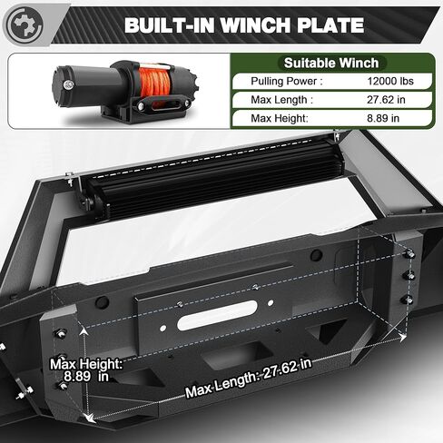 مجموعة المصد الأمامي + الخلفي F250 لسيارة Ford F250/F350/F450 بيك اب 2005-2007، تتضمن لوحة ونش ومصابيح LED وأضواء لوحة الترخيص وحلقات على شكل حرف D in Kuwait
