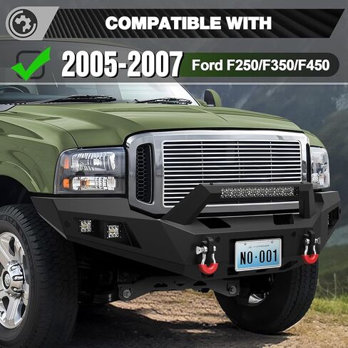 مجموعة المصد الأمامي + الخلفي F250 لسيارة Ford F250/F350/F450 بيك اب 2005-2007، تتضمن لوحة ونش ومصابيح LED وأضواء لوحة الترخيص وحلقات على شكل حرف D in Kuwait