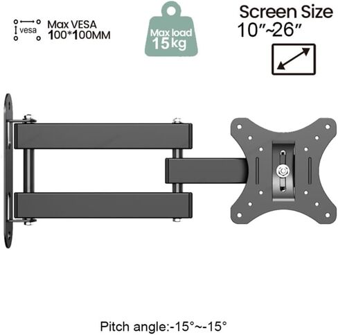 Monitor Stand Full Motion Tv Wall Mount for 10-26 Inch Flat & Curved Screens, Swivel Tilt Extend Desk Accessories in Saudi Arabia