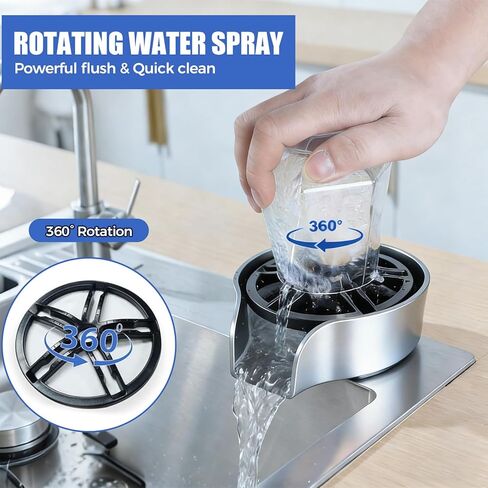 Glass Rinser for Kitchen Sink, High Pressure 360 Degree Rotating Glass Rinser with Pull-Out Spray Gun, Cup Washer Kitchen Sink Attachment (Black) in Saudi Arabia