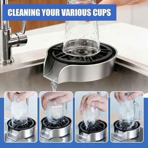 Glass Rinser for Kitchen Sink, High Pressure 360 Degree Rotating Glass Rinser with Pull-Out Spray Gun, Cup Washer Kitchen Sink Attachment (Black) in Saudi Arabia