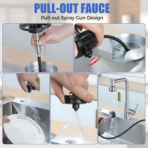 Glass Rinser for Kitchen Sink, High Pressure 360 Degree Rotating Glass Rinser with Pull-Out Spray Gun, Cup Washer Kitchen Sink Attachment (Black) in Saudi Arabia