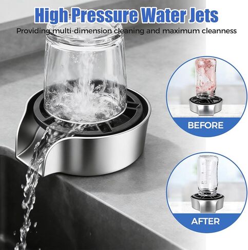 Glass Rinser for Kitchen Sink, High Pressure 360 Degree Rotating Glass Rinser with Pull-Out Spray Gun, Cup Washer Kitchen Sink Attachment (Black) in Saudi Arabia