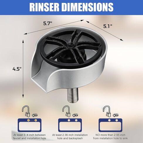 Glass Rinser for Kitchen Sink, High Pressure 360 Degree Rotating Glass Rinser with Pull-Out Spray Gun, Cup Washer Kitchen Sink Attachment (Black) in Saudi Arabia
