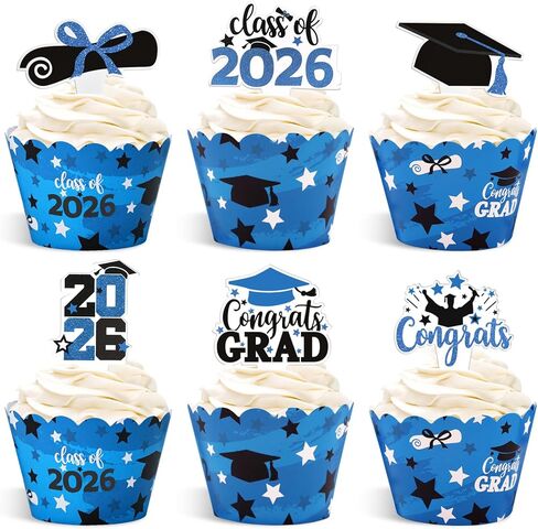 Graduation Cupcake Decorations Cupcake Toppers Wrappers 2025 Congrats Grad Set of 36 Graduation Party Supplies Red in Saudi Arabia