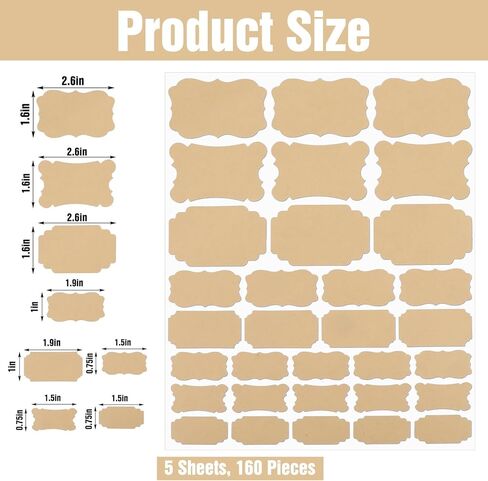 160 Pcs Brown Labels for Jars, Writable Blank Self-Adhesive Bottle Labels, Brown Paper Label Stickers for Glass Vanilla Extract Essential Oils & Food Containers in Saudi Arabia