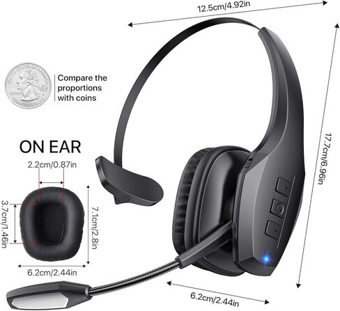 Trucker Bluetooth Headset, Wireless Headset with Mic, Bluetooth Headsets with Dual Noise Cancelling Microphone & Mute Button, 55Hrs Working Time PC Headsets for Cell Phones, Computer, Truck Driver in Saudi Arabia