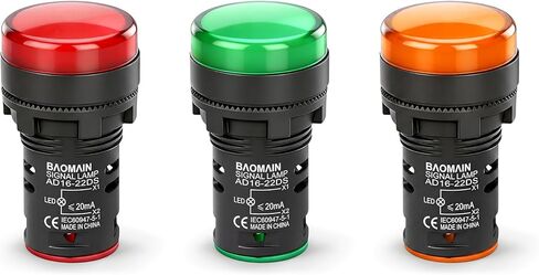 Baomain AD16-22D/S31 AC220V 20mA Energy Saving LED Indicator Light Green*1 Yellow*1 Red*1 22mm 0.86" Pack of 3 in Saudi Arabia