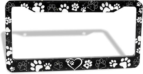 Paw Print License Plate Frame - Personalized Black White Dog Paw License Plate Holder Aluminum Metal Car Tag Cover with 2 Holes Decorative for US Vehicle Standard for Women Men 1 Pack in Saudi Arabia