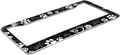 Paw Print License Plate Frame - Personalized Black White Dog Paw License Plate Holder Aluminum Metal Car Tag Cover with 2 Holes Decorative for US Vehicle Standard for Women Men 1 Pack in Saudi Arabia