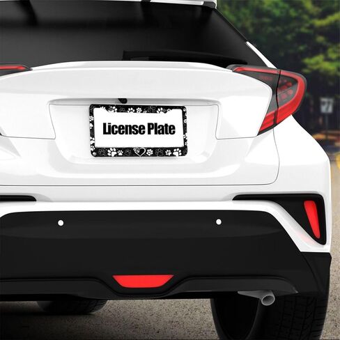 Paw Print License Plate Frame - Personalized Black White Dog Paw License Plate Holder Aluminum Metal Car Tag Cover with 2 Holes Decorative for US Vehicle Standard for Women Men 1 Pack in Saudi Arabia