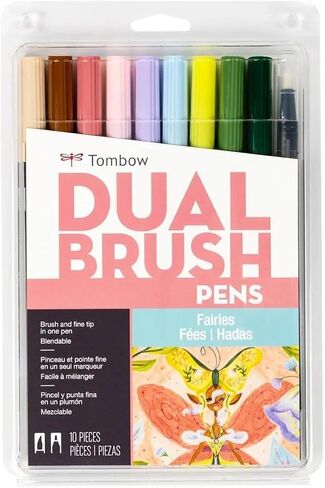 Tombow: مجموعة أقلام فرشاة مزدوجة مكونة من 3 قطع - حوريات البحر والجنيات والتنين - 30 قطعة - تتضمن أقلام مزج - قلم تحديد فني مائي مع طرف ذاتي التنظيف in Kuwait