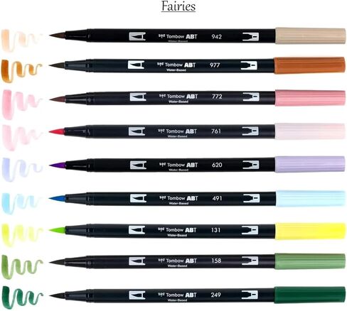 Tombow: مجموعة أقلام فرشاة مزدوجة مكونة من 3 قطع - حوريات البحر والجنيات والتنين - 30 قطعة - تتضمن أقلام مزج - قلم تحديد فني مائي مع طرف ذاتي التنظيف in Kuwait