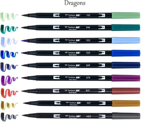Tombow: مجموعة أقلام فرشاة مزدوجة مكونة من 3 قطع - حوريات البحر والجنيات والتنين - 30 قطعة - تتضمن أقلام مزج - قلم تحديد فني مائي مع طرف ذاتي التنظيف in Kuwait