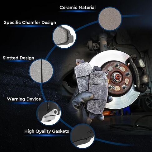 Front Rear Ceramic Disc Brake Pads Set for 2013-2016 Ford Escape FWD,for 2012-2018 Focus, for Mazda 3/5, for Volvo C30/C70/S40/V50 Select Models 8PCS(With Hardware) in Kuwait