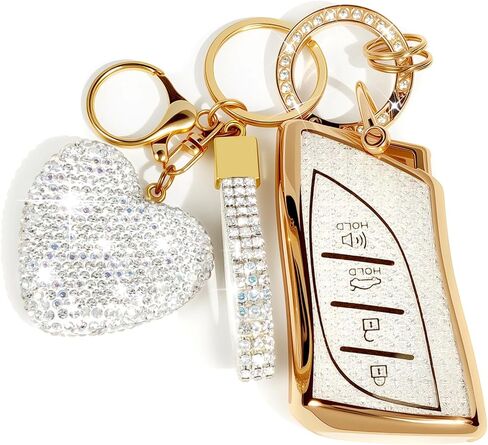Key Fob Cover with Diamond Bling Keychain, Compatible with Lexus LS LC ES RX NX LX GX TX Series 2018-2026, TPU Smart Key Case and Rhinestone Heart for Women (Silver) in Saudi Arabia