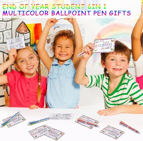 24 Pcs End of Year Student Gifts 6 in 1 Multicolor Ballpoint Pen Cards from Teacher 6 Colors Retractable Ballpoint Pens with Gift Cards for Office School Children Classroom Prizes in Kuwait