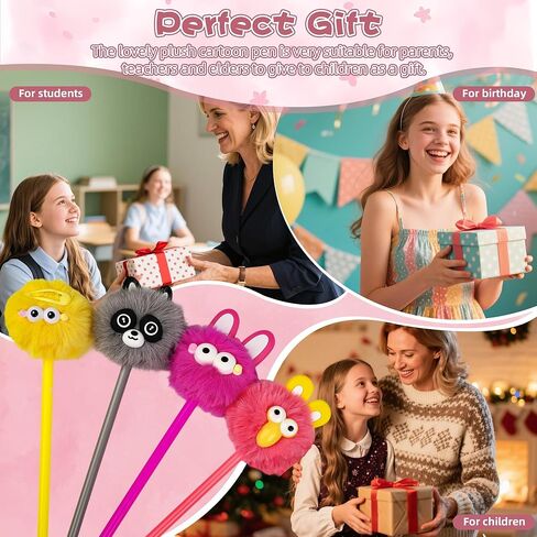 LiYiQ 24 قطعة قلم بوم بوم قلم رقيق أقلام ممتعة لطيفة أقلام Kawaii للفتيات حيوانات قطيفة ملونة لجوائز الفصول الدراسية واللوازم المكتبية in Kuwait