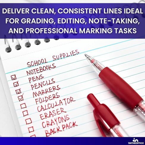 1InTheOffice Red Pens Ballpoint, Medium Point, Retractable, Red Ink, 24 Pack in Kuwait