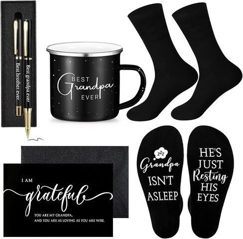 ReliThick 6 Pcs Father's Day Grandpa Gifts Set for Men Best Grandpa Gifts 12 oz Enamel Mug Socks Ballpoint Pen with Pen Box Greeting Card Envelope for Father Day Dad Grandfather Birthday Retirement in Saudi Arabia