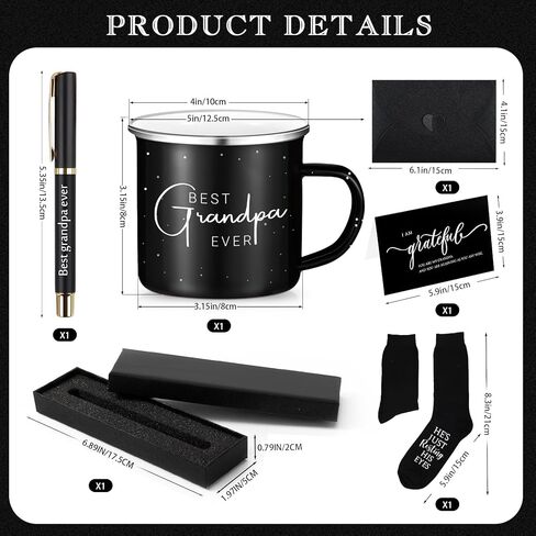 ReliThick 6 Pcs Father's Day Grandpa Gifts Set for Men Best Grandpa Gifts 12 oz Enamel Mug Socks Ballpoint Pen with Pen Box Greeting Card Envelope for Father Day Dad Grandfather Birthday Retirement in Saudi Arabia