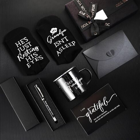 ReliThick 6 Pcs Father's Day Grandpa Gifts Set for Men Best Grandpa Gifts 12 oz Enamel Mug Socks Ballpoint Pen with Pen Box Greeting Card Envelope for Father Day Dad Grandfather Birthday Retirement in Saudi Arabia