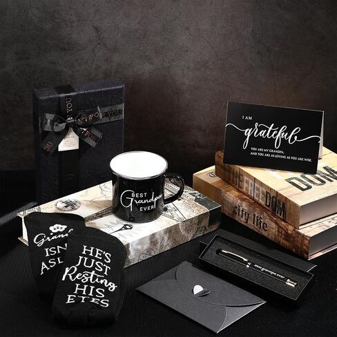 ReliThick 6 Pcs Father's Day Grandpa Gifts Set for Men Best Grandpa Gifts 12 oz Enamel Mug Socks Ballpoint Pen with Pen Box Greeting Card Envelope for Father Day Dad Grandfather Birthday Retirement in Saudi Arabia