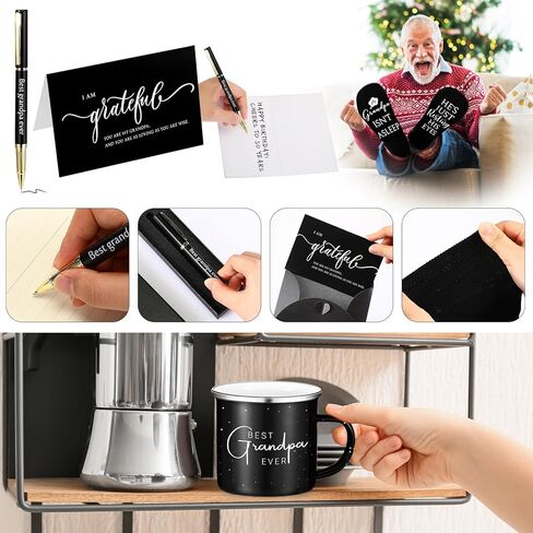 ReliThick 6 Pcs Father's Day Grandpa Gifts Set for Men Best Grandpa Gifts 12 oz Enamel Mug Socks Ballpoint Pen with Pen Box Greeting Card Envelope for Father Day Dad Grandfather Birthday Retirement in Saudi Arabia