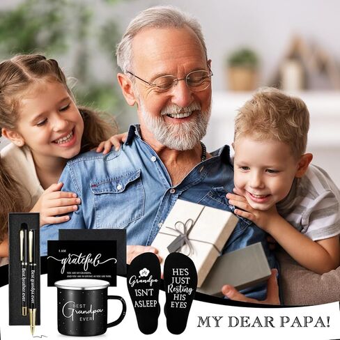 ReliThick 6 Pcs Father's Day Grandpa Gifts Set for Men Best Grandpa Gifts 12 oz Enamel Mug Socks Ballpoint Pen with Pen Box Greeting Card Envelope for Father Day Dad Grandfather Birthday Retirement in Saudi Arabia