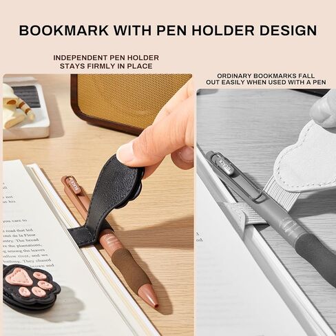 2Pcs Magnetic Bookmarks with Gift Box Magnetic Pen Holder for Notebook Cat Book Marks Clip Gift for Book Lover Readers Cute PU Leather Bookmark for Women, Paw (White+Black) in Saudi Arabia