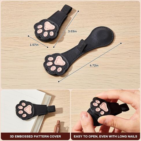 2Pcs Magnetic Bookmarks with Gift Box Magnetic Pen Holder for Notebook Cat Book Marks Clip Gift for Book Lover Readers Cute PU Leather Bookmark for Women, Paw (White+Black) in Saudi Arabia