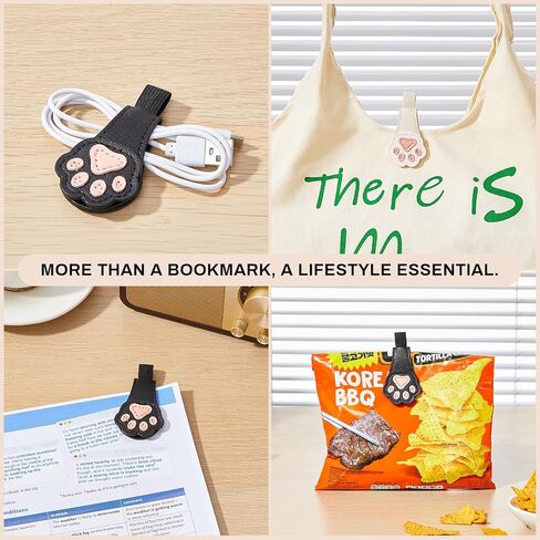 2Pcs Magnetic Bookmarks with Gift Box Magnetic Pen Holder for Notebook Cat Book Marks Clip Gift for Book Lover Readers Cute PU Leather Bookmark for Women, Paw (White+Black) in Saudi Arabia