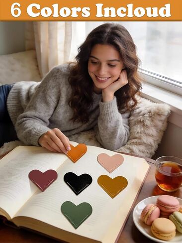 ZONICE Leather Heart Bookmarks for Women–6 Pack Cute Corner Page Holders in Gift Box,Book Markers for Teacher,Reader,Student–Ideal for School,Office,Home Reading & Teacher Appreciation Gifts in Saudi Arabia